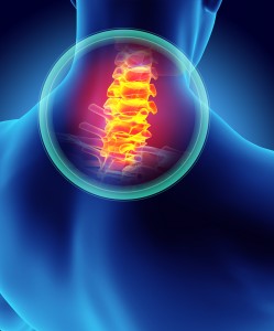 3D illustration, neck painful - cervica spine skeleton x-ray, medical concept.