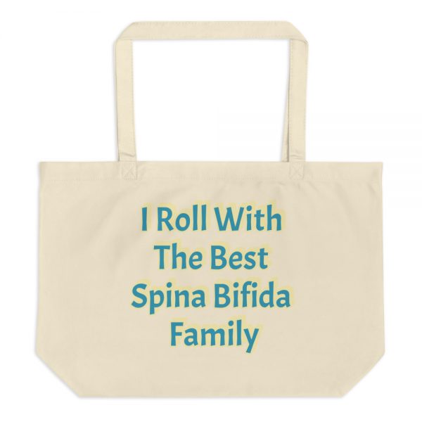 Large organic tote bag:I Roll With The Best Spina Bifida Family - Image 3